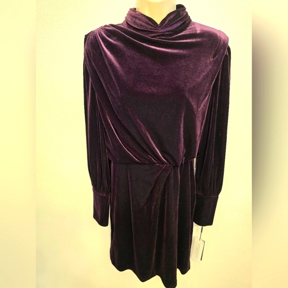 Nwt Karl Lagerfeld Ladies Draped Faux Wrap Velvet Long Sleeve Dress